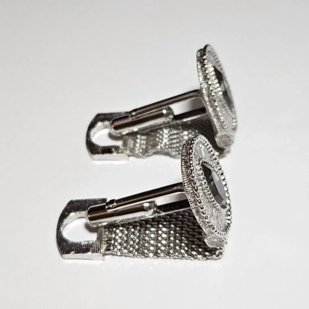*Sale* Vintage Swank Clear Marquise Shape Rhine Wrap Mesh Silver Tone Cuff Links
